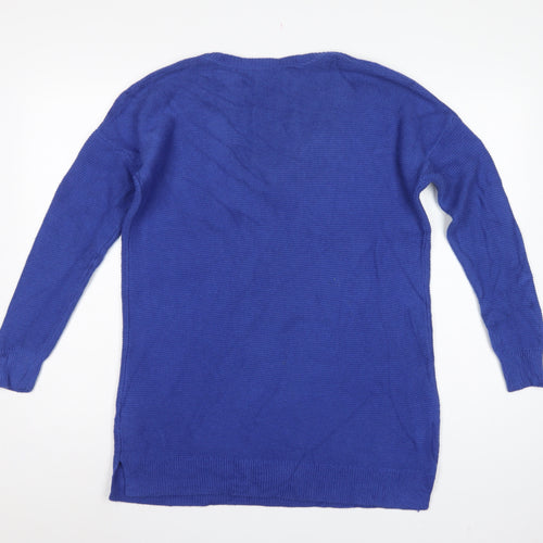 Boden Women Blue M Cotton Knit V-Neck Long Sleeve Jumper Dress