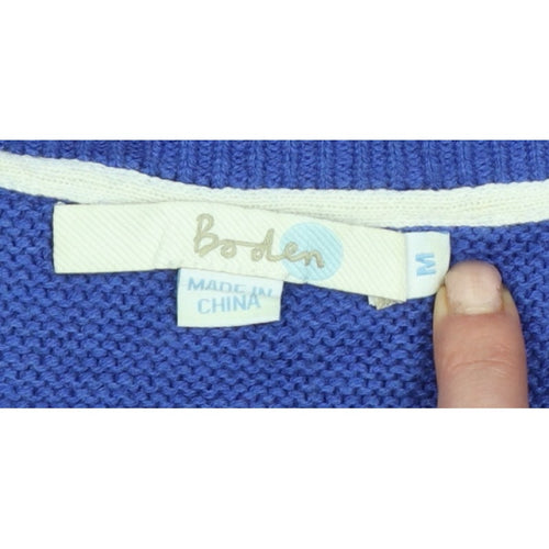 Boden Women Blue M Cotton Knit V-Neck Long Sleeve Jumper Dress