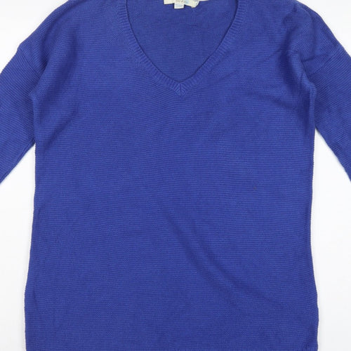 Boden Women Blue M Cotton Knit V-Neck Long Sleeve Jumper Dress