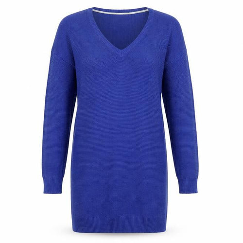 Boden Women Blue M Cotton Knit V-Neck Long Sleeve Jumper Dress