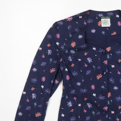 Laura Ashley Women Blue UK 12 Floral Cotton Short Blazer Jacket