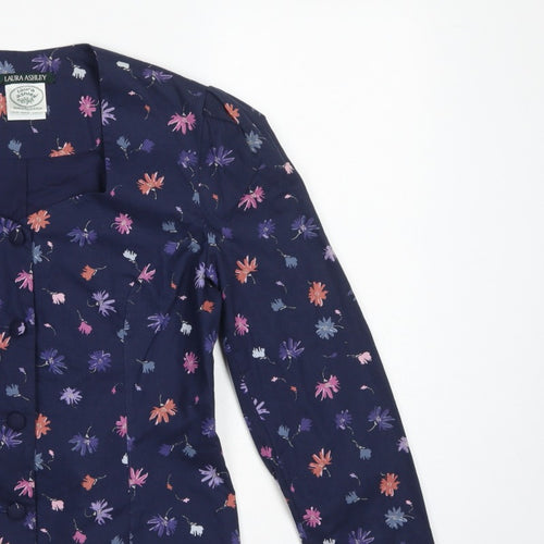 Laura Ashley Women Blue UK 12 Floral Cotton Short Blazer Jacket