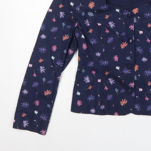 Laura Ashley Women Blue UK 12 Floral Cotton Short Blazer Jacket