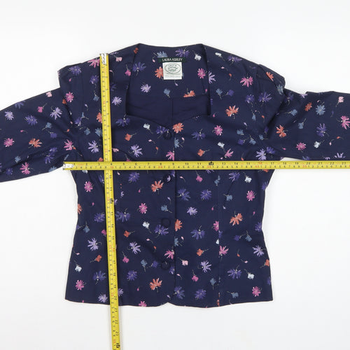 Laura Ashley Women Blue UK 12 Floral Cotton Short Blazer Jacket