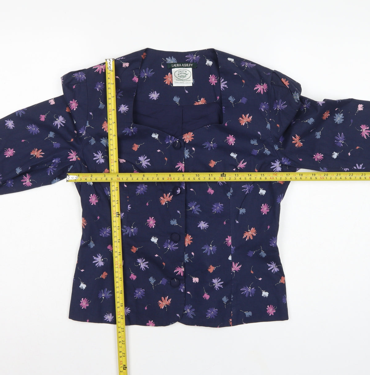 Laura Ashley Women Blue UK 12 Floral Cotton Short Blazer Jacket