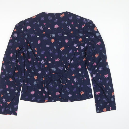 Laura Ashley Women Blue UK 12 Floral Cotton Short Blazer Jacket