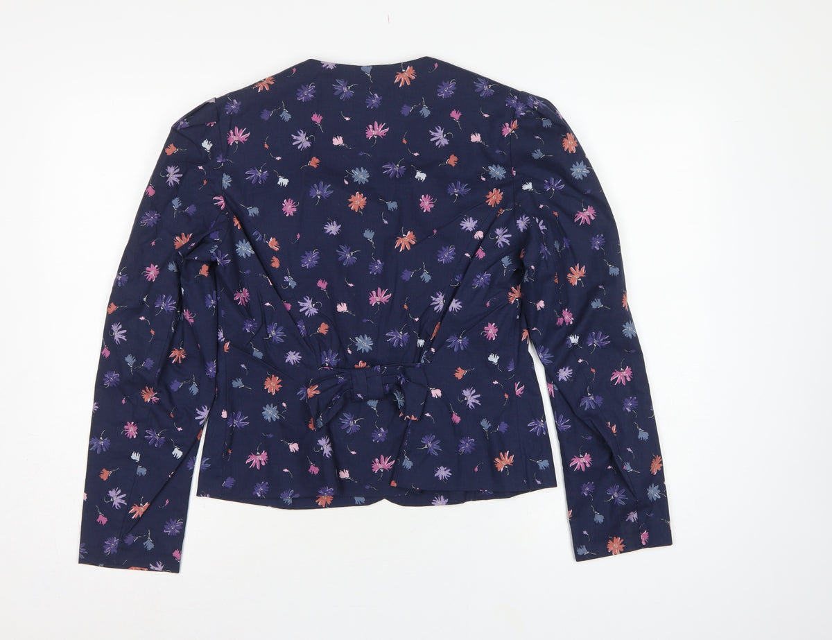 Laura Ashley Women Blue UK 12 Floral Cotton Short Blazer Jacket