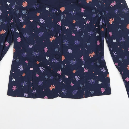 Laura Ashley Women Blue UK 12 Floral Cotton Short Blazer Jacket