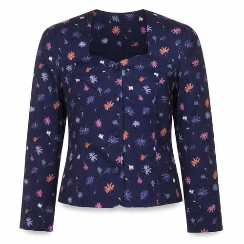 Laura Ashley Women Blue UK 12 Floral Cotton Short Blazer Jacket