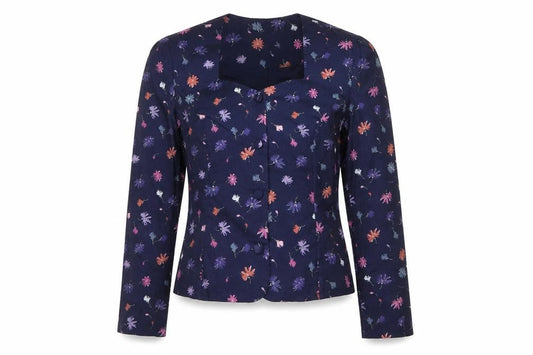Laura Ashley Women Blue UK 12 Floral Cotton Short Blazer Jacket