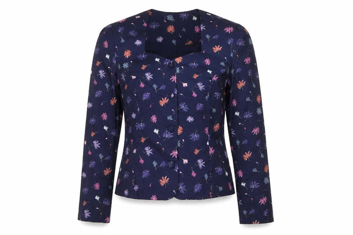 Laura Ashley Women Blue UK 12 Floral Cotton Short Blazer Jacket