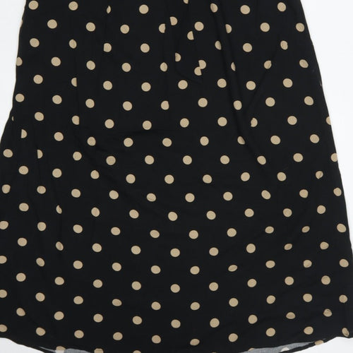 Freequent Women Black Beige Polka Dot L Midi Shirt Dress Belted