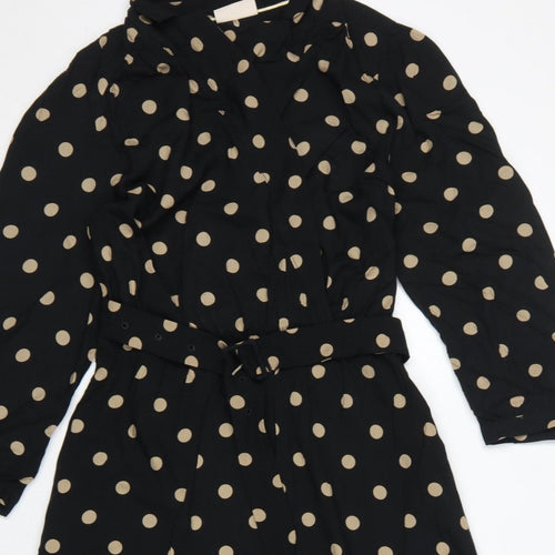 Freequent Women Black Beige Polka Dot L Midi Shirt Dress Belted