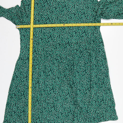 Seasalt Cornwall Women Green Leaf Print UK 14 A-Line Cotton Dress