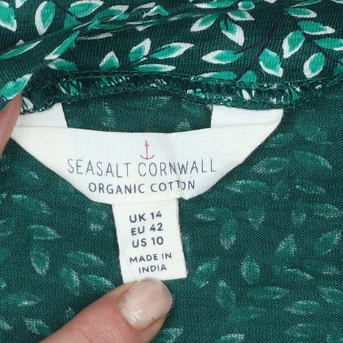 Seasalt Cornwall Women Green Leaf Print UK 14 A-Line Cotton Dress