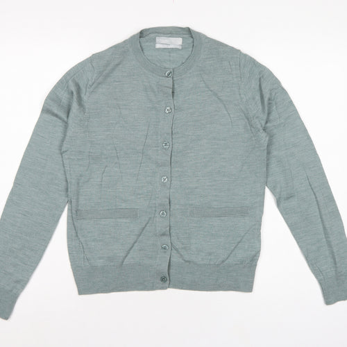 Marks & Spencer Women Grey Size 12 Merino Wool Button Cardigan