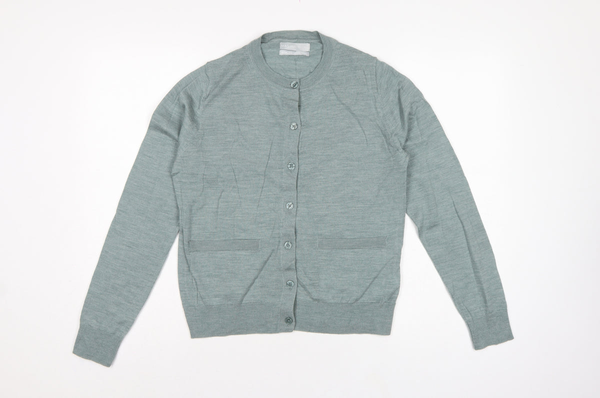 Marks & Spencer Women Grey Size 12 Merino Wool Button Cardigan