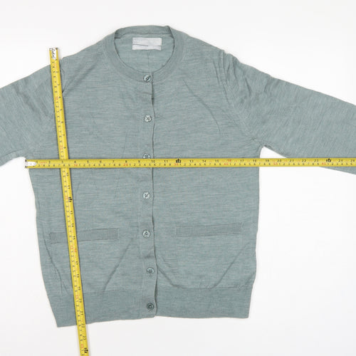 Marks & Spencer Women Grey Size 12 Merino Wool Button Cardigan