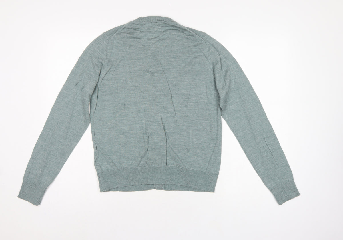 Marks & Spencer Women Grey Size 12 Merino Wool Button Cardigan