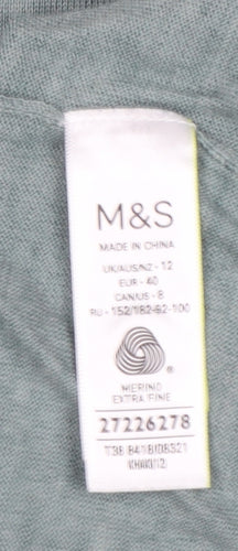 Marks & Spencer Women Grey Size 12 Merino Wool Button Cardigan