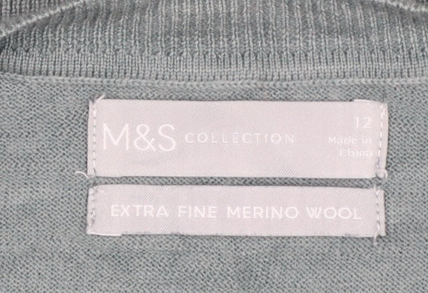 Marks & Spencer Women Grey Size 12 Merino Wool Button Cardigan