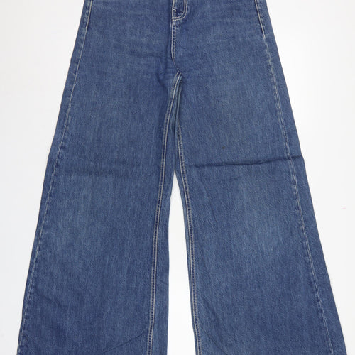 Zara Woman Blue Wide-Leg Jeans UK 10 High Rise Denim 5-Pocket