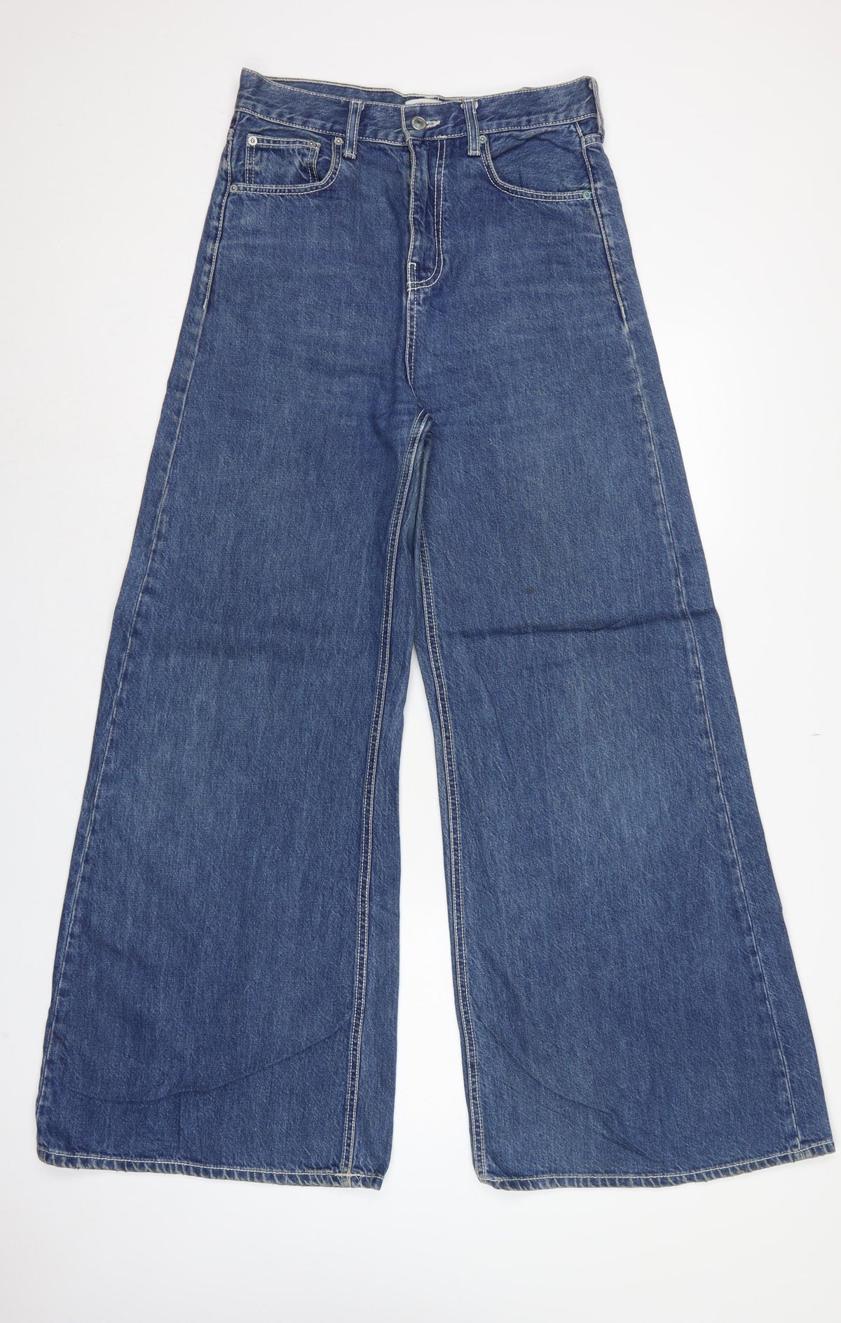 Zara Woman Blue Wide-Leg Jeans UK 10 High Rise Denim 5-Pocket