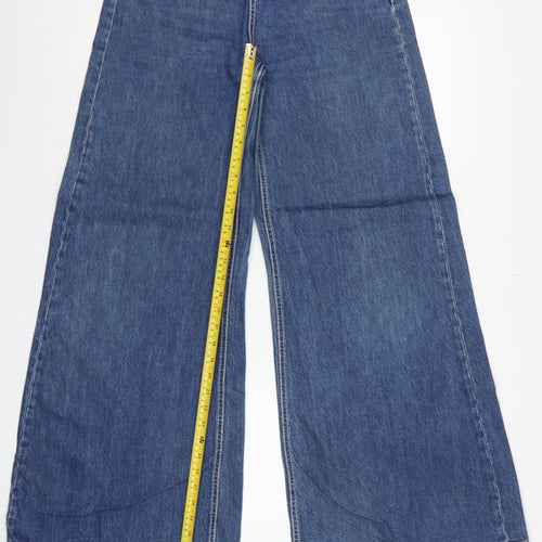 Zara Woman Blue Wide-Leg Jeans UK 10 High Rise Denim 5-Pocket