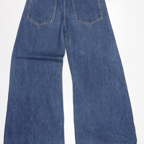 Zara Woman Blue Wide-Leg Jeans UK 10 High Rise Denim 5-Pocket