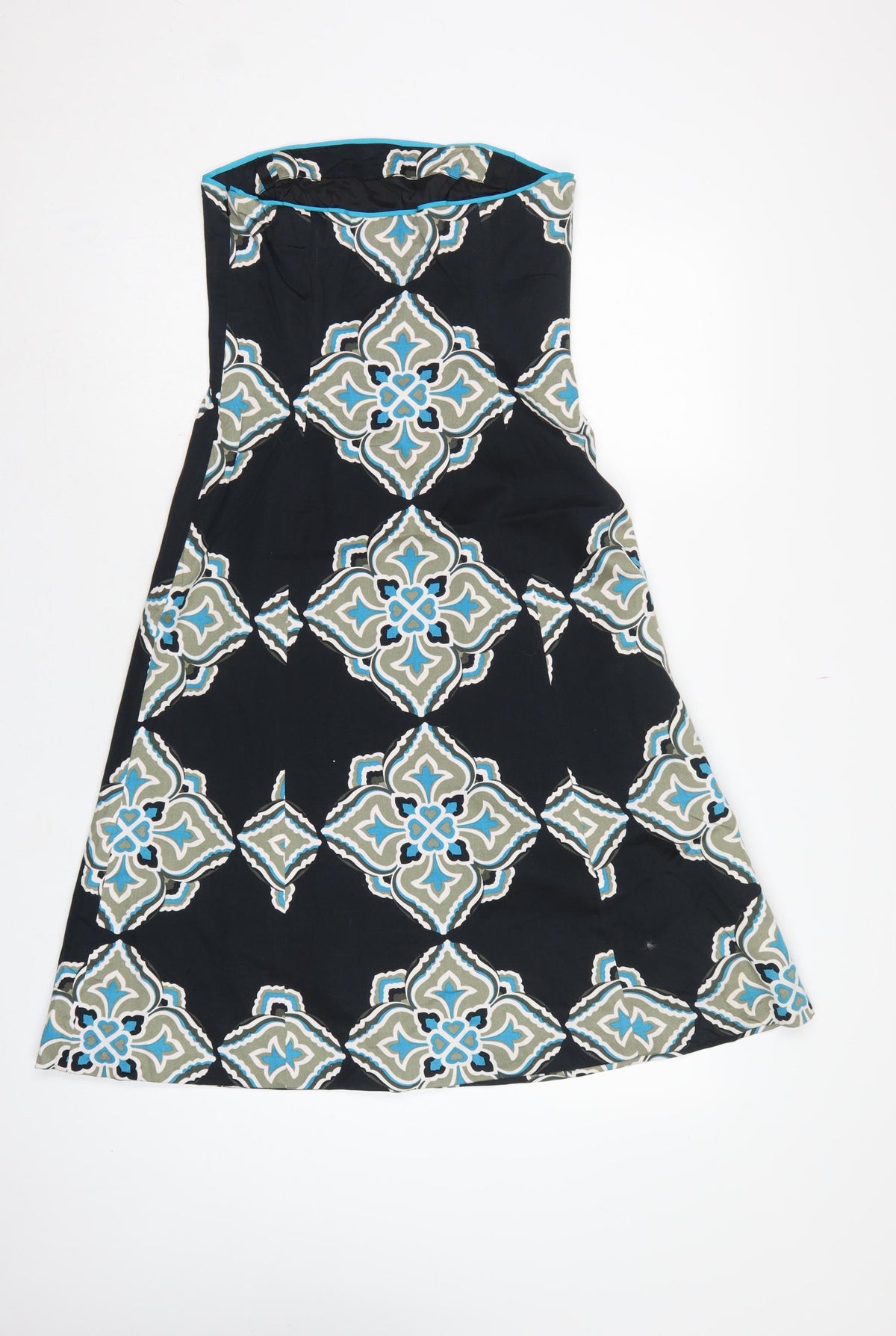 Brand and care label for Coast Women Black Geometric Strapless A-Line Dress, size 8