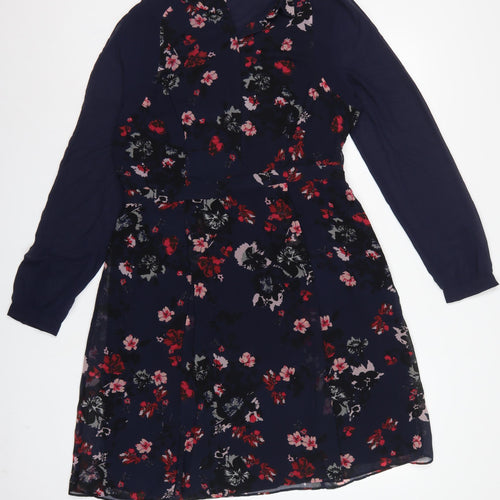 Monsoon Women Blue Floral UK 14 Knee Length Fit & Flare Dress