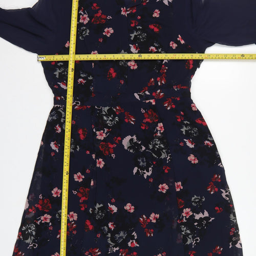 Monsoon Women Blue Floral UK 14 Knee Length Fit & Flare Dress