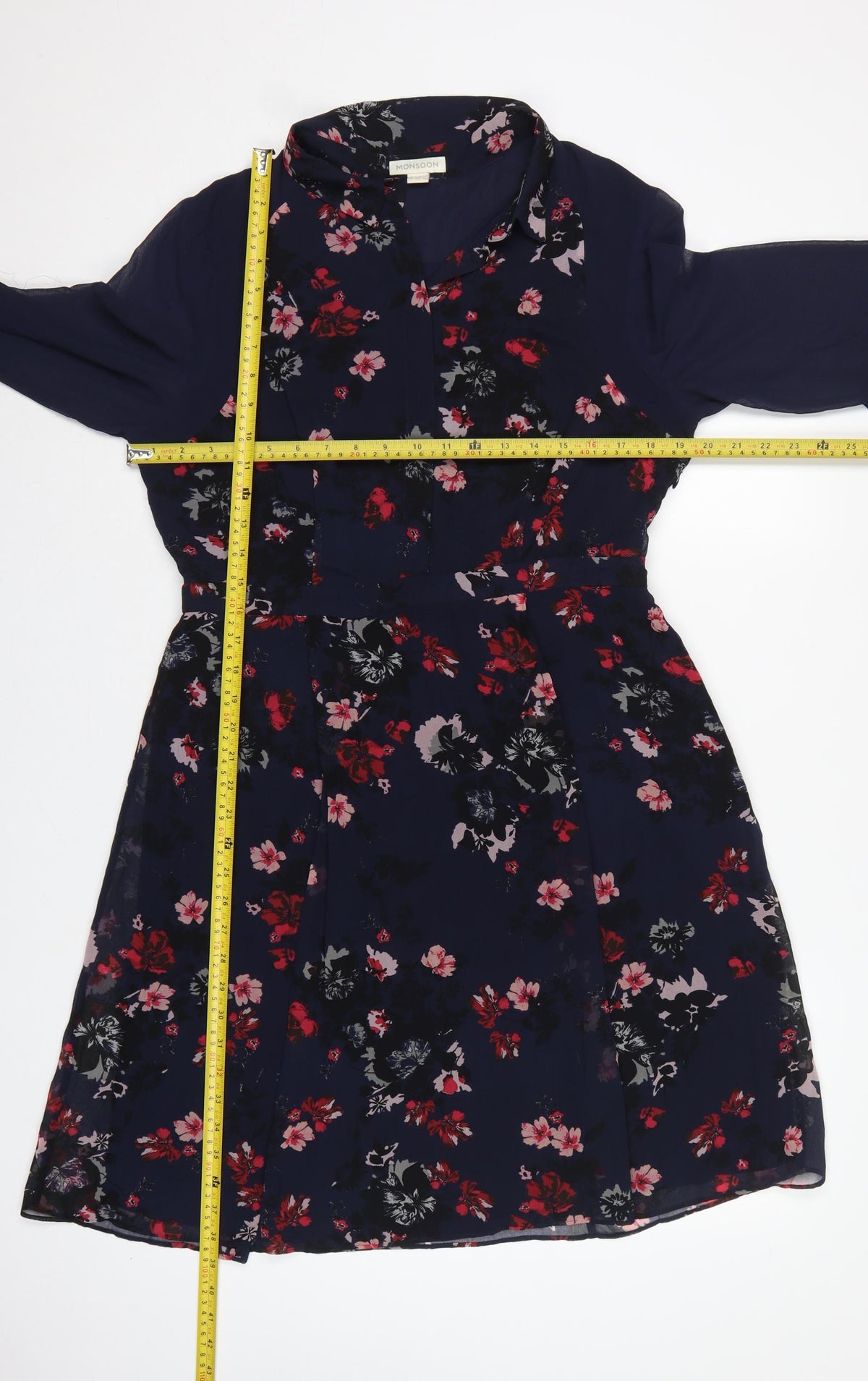 Monsoon Women Blue Floral UK 14 Knee Length Fit & Flare Dress