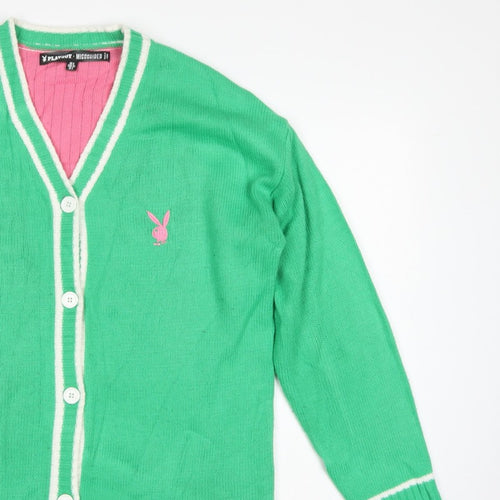 Playboy x Missguided Women Green UK 6 V-Neck Logo Knit Cardigan