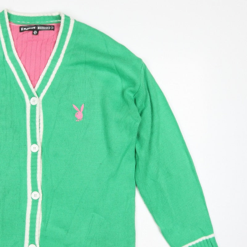 Playboy x Missguided Women Green UK 6 V-Neck Logo Knit Cardigan