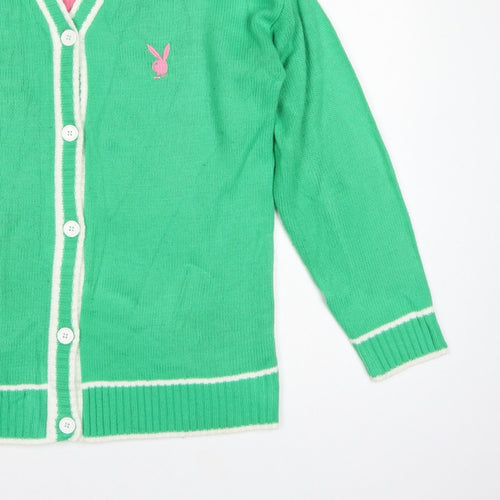 Playboy x Missguided Women Green UK 6 V-Neck Logo Knit Cardigan