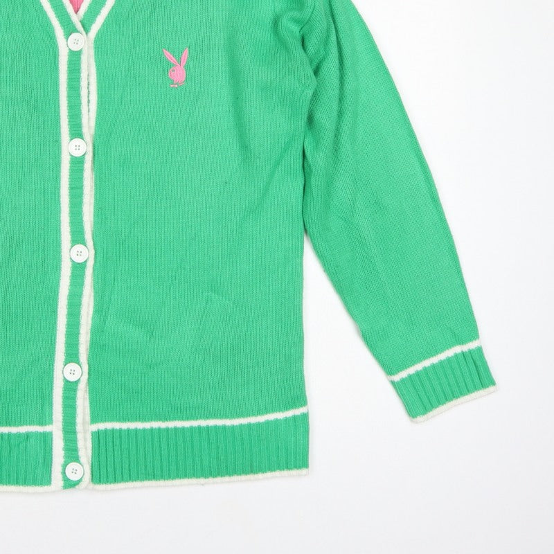 Playboy x Missguided Women Green UK 6 V-Neck Logo Knit Cardigan