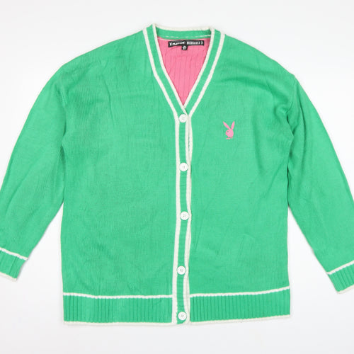 Playboy x Missguided Women Green UK 6 V-Neck Logo Knit Cardigan