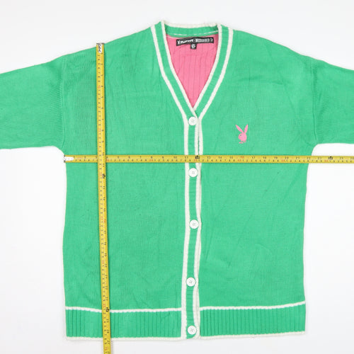 Playboy x Missguided Women Green UK 6 V-Neck Logo Knit Cardigan