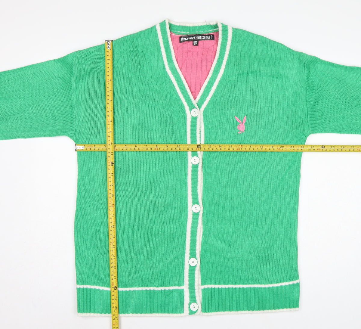 Playboy x Missguided Women Green UK 6 V-Neck Logo Knit Cardigan