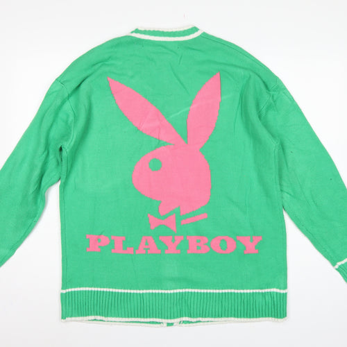 Playboy x Missguided Women Green UK 6 V-Neck Logo Knit Cardigan