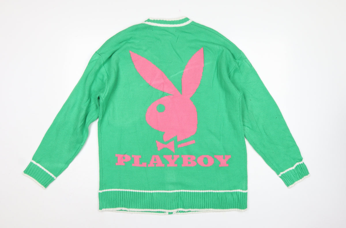 Playboy x Missguided Women Green UK 6 V-Neck Logo Knit Cardigan