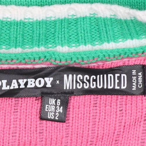 Playboy x Missguided Women Green UK 6 V-Neck Logo Knit Cardigan