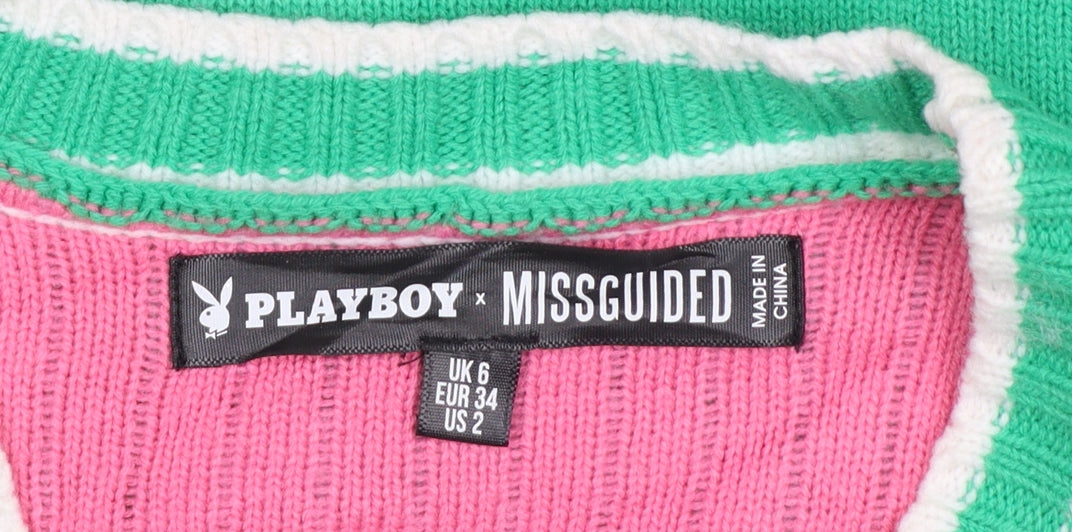Playboy x Missguided Women Green UK 6 V-Neck Logo Knit Cardigan