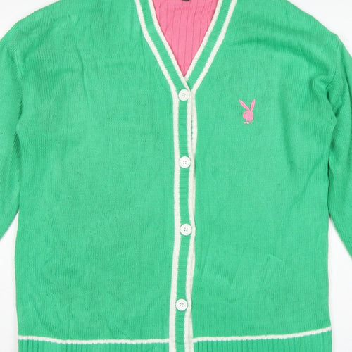 Playboy x Missguided Women Green UK 6 V-Neck Logo Knit Cardigan