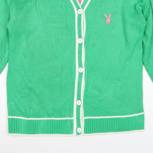 Playboy x Missguided Women Green UK 6 V-Neck Logo Knit Cardigan