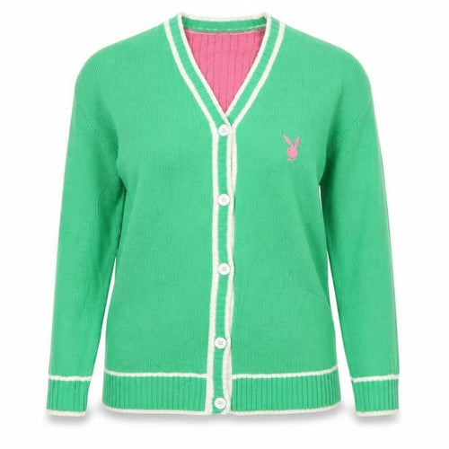 Playboy x Missguided Women Green UK 6 V-Neck Logo Knit Cardigan