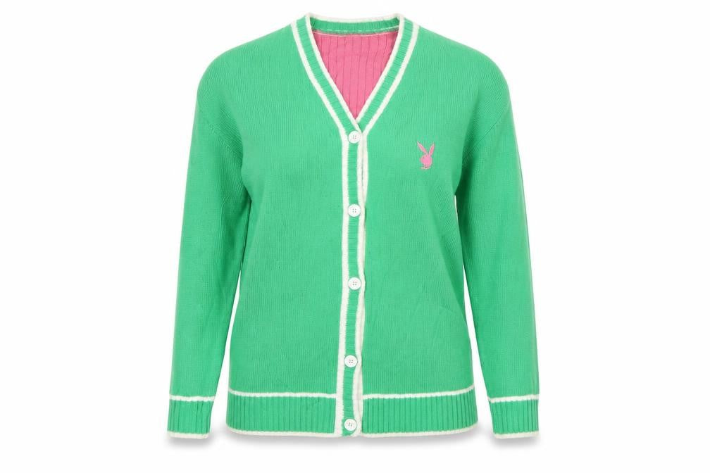 Playboy x Missguided Women Green UK 6 V-Neck Logo Knit Cardigan