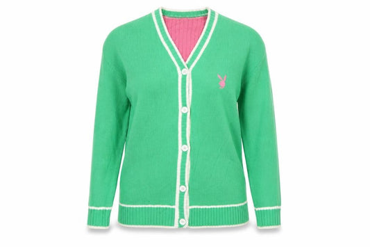 Playboy x Missguided Women Green UK 6 V-Neck Logo Knit Cardigan