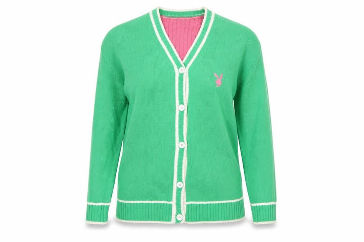 Playboy x Missguided Women Green UK 6 V-Neck Logo Knit Cardigan
